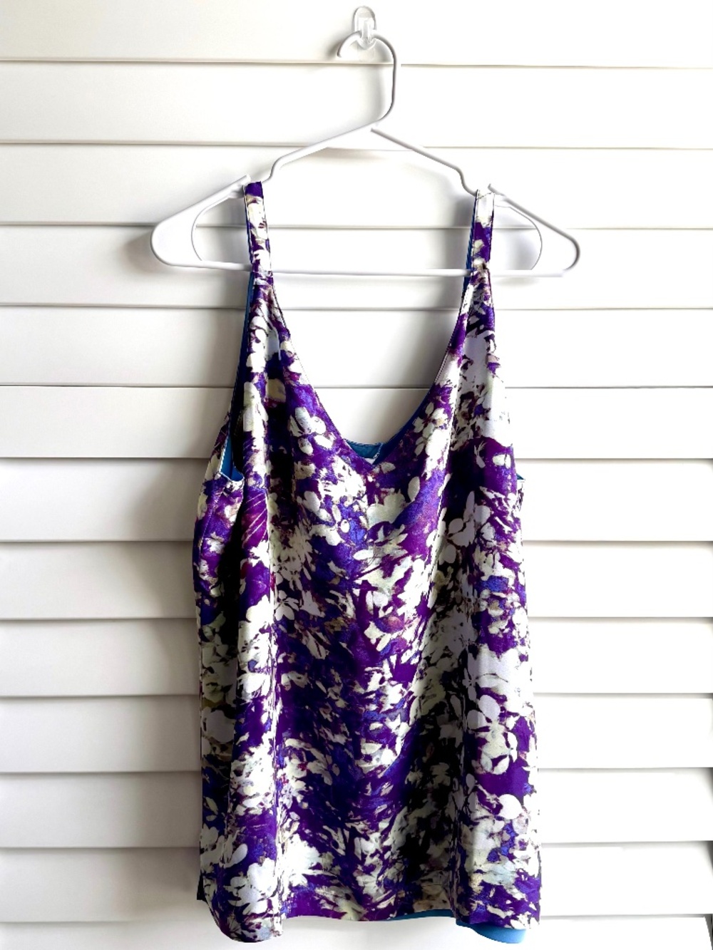 WHBM Reversible Floral Cami Tank Top Blue Purple Size L NWT